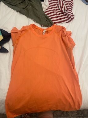 lululemon athletica swiftly tech  Orange Sleeve Athletic Tee